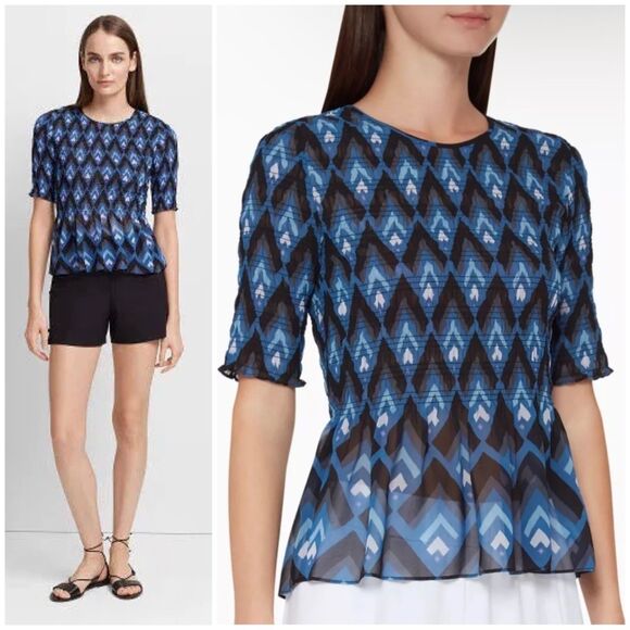 Club Monaco Luceenie Abstract-Print Ruched Peplum Top - Picture 2 of 10